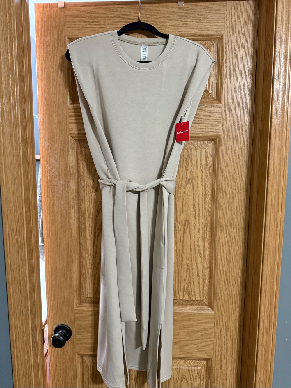 SPANX Beige Sleeveless Midi Belted Dress